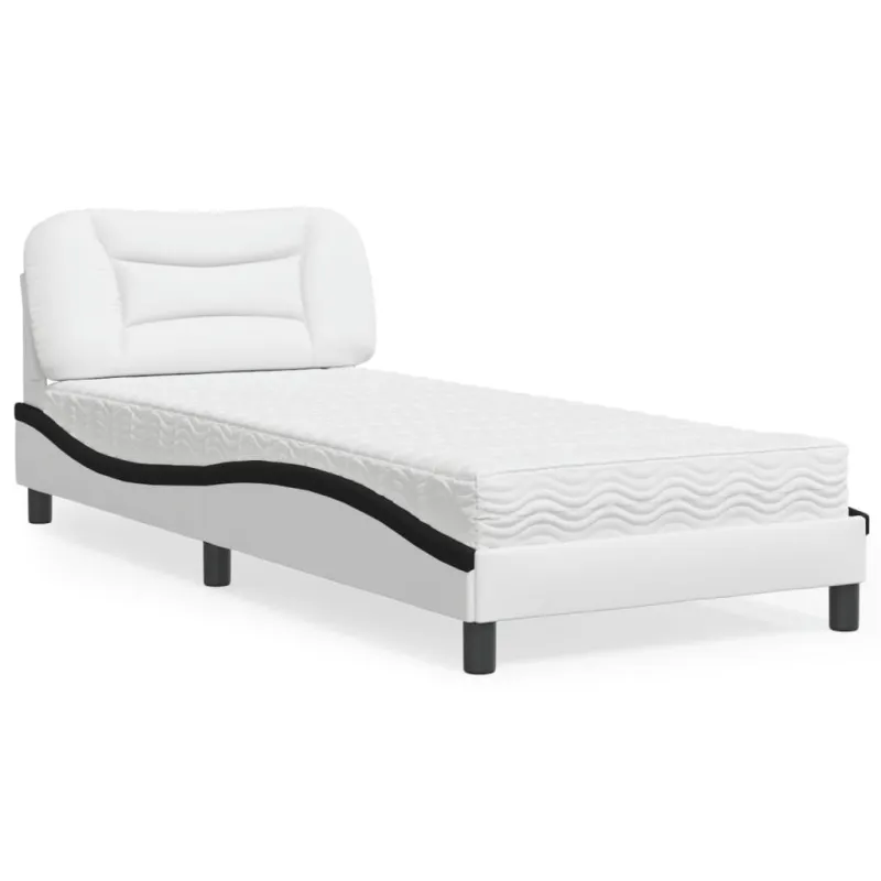 Lova su čiužiniu, Hvar, balta ir juoda, 90x190cm, dirbtinė oda