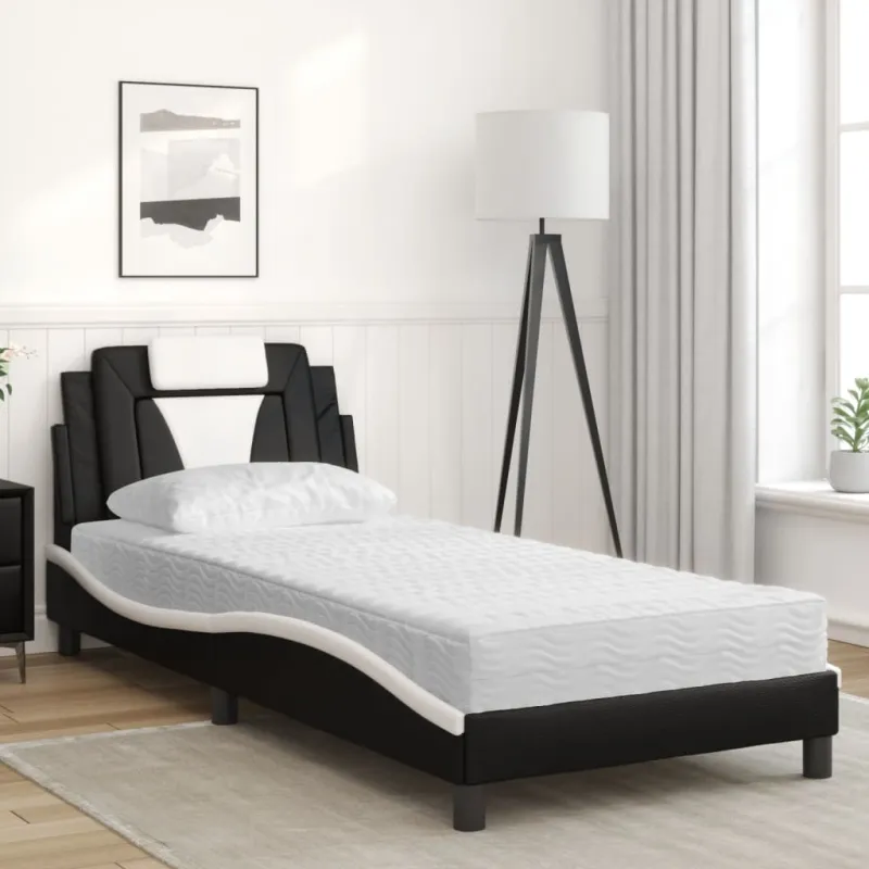 Lova, Viana, su čiužiniu, juoda ir balta, 90x190cm, dirbtinė oda