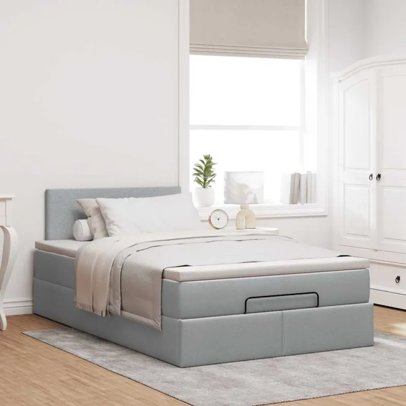 Osmanų lova su čiužiniu, pilkas, 120x190cm, audinys