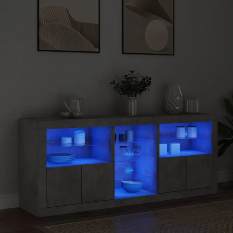 Šoninė spintelė su LED lemputėmis, betono pilka, 162x37x67cm