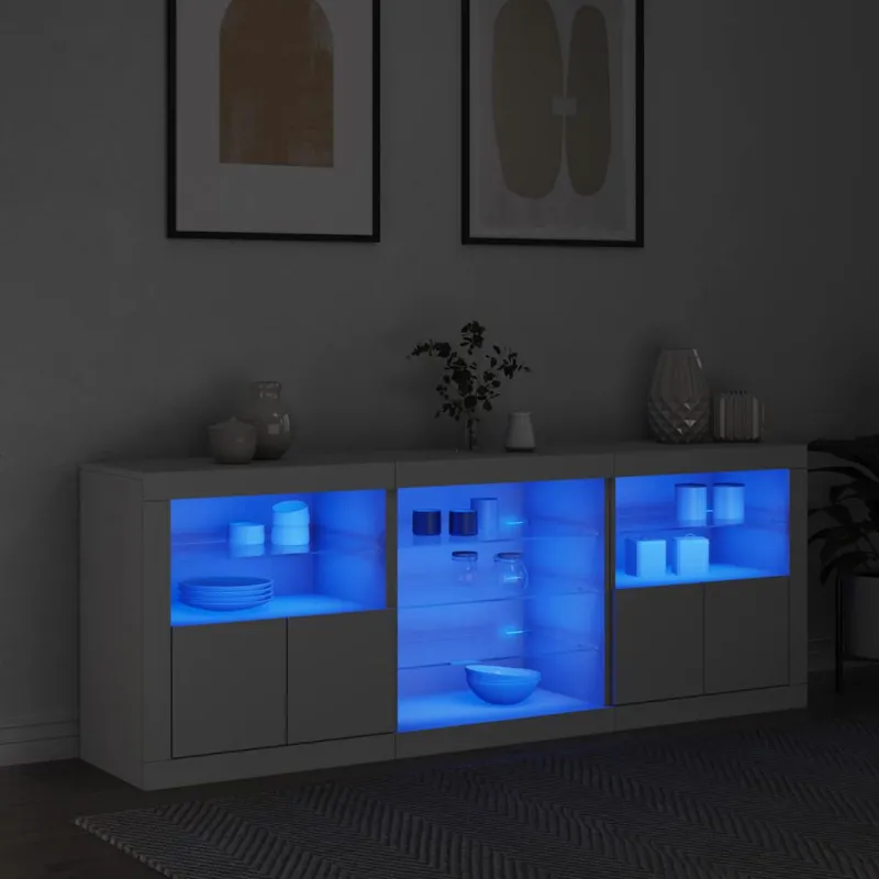 Šoninė spintelė su LED lemputėmis, balta, 181,5x37x67cm