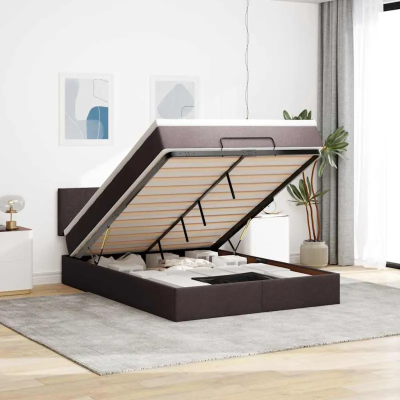 Osmanų lova su čiužiniu, rudas, 140x190cm, audinys
