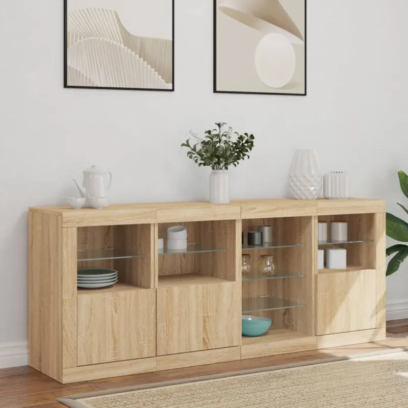 Šoninė spintelė su LED lemputėmis, ąžuolo, 164x37x67cm