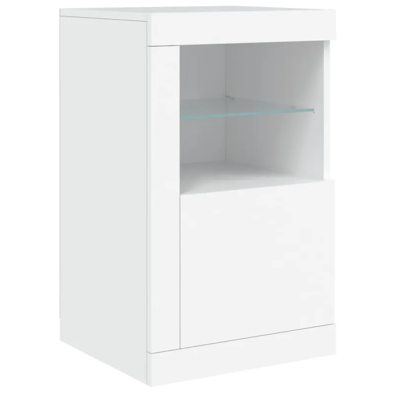 Šoninė spintelė su LED lemputėmis, balta, 142,5x37x67cm