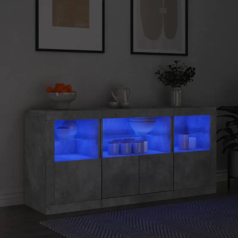 Šoninė spintelė su LED lemputėmis, betono pilka, 142,5x37x67cm