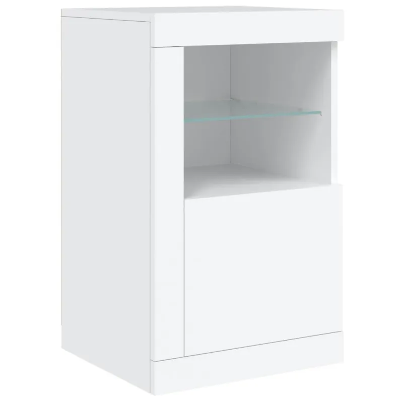 Šoninė spintelė su LED lemputėmis, baltos spalvos, 163x37x67cm