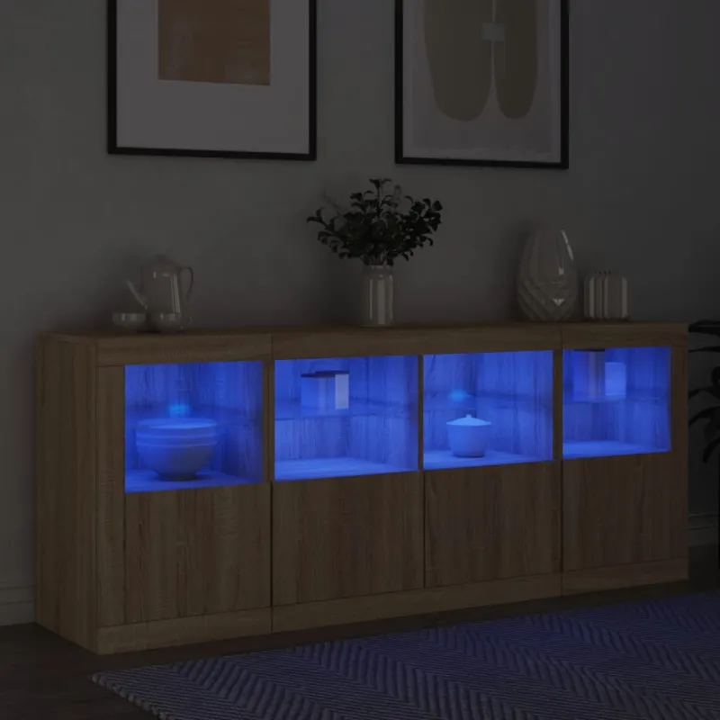 Šoninė spintelė su LED lemputėmis, ąžuolo, 163x37x67cm