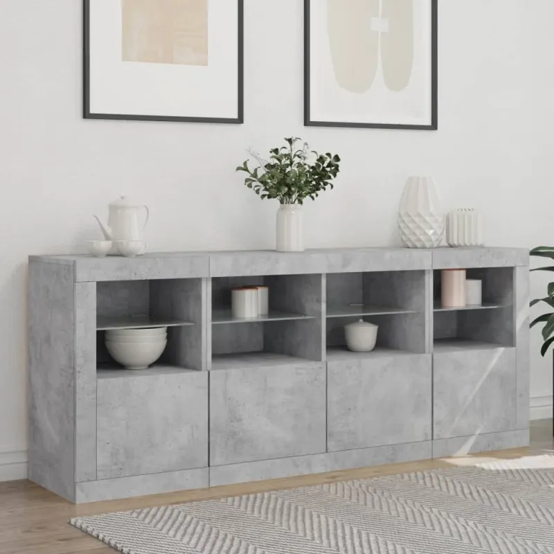 Šoninė spintelė su LED lemputėmis, betono pilka, 163x37x67cm