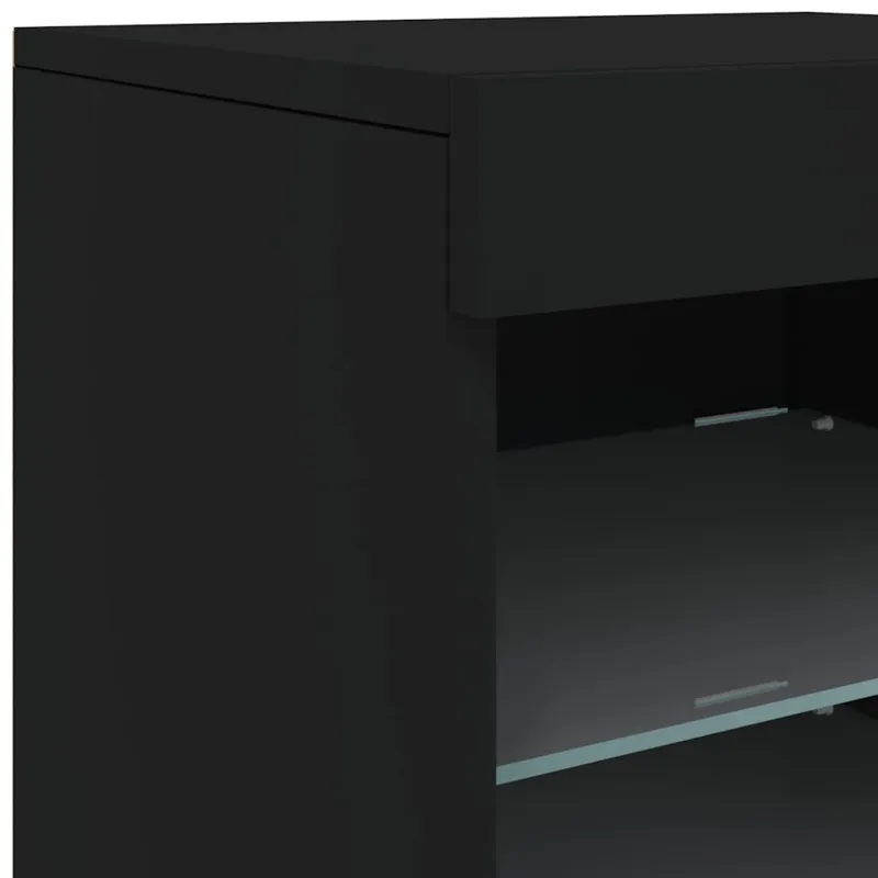 Šoninė spintelė su LED lemputėmis, juodos spalvos, 123x37x67cm
