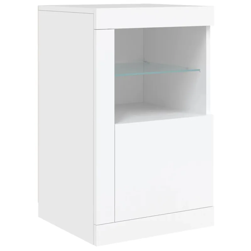 Šoninė spintelė su LED lemputėmis, balta, 142,5x37x67cm