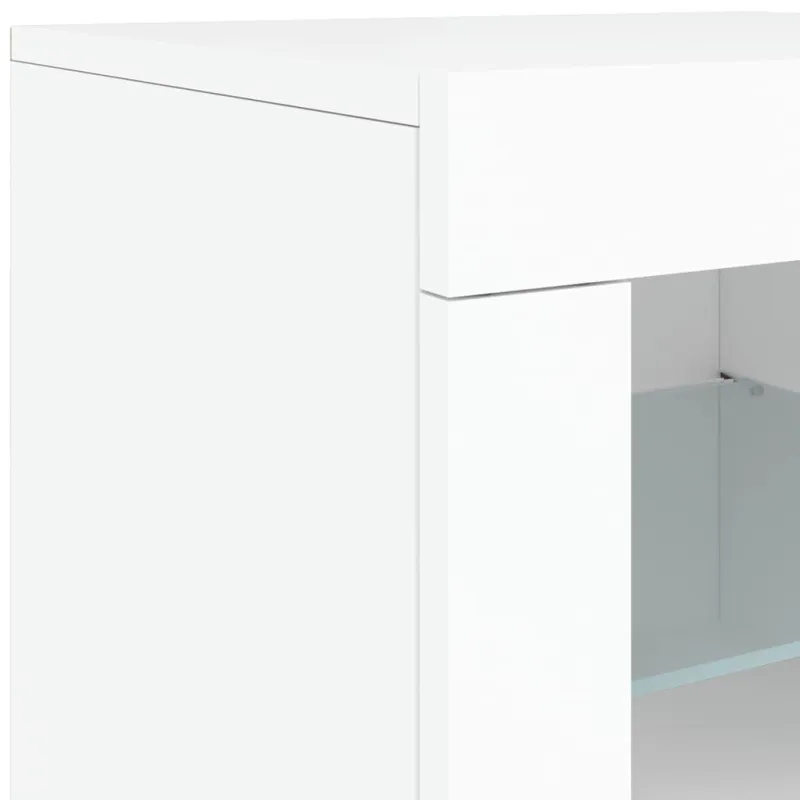 Šoninė spintelė su LED lemputėmis, balta, 142,5x37x67cm