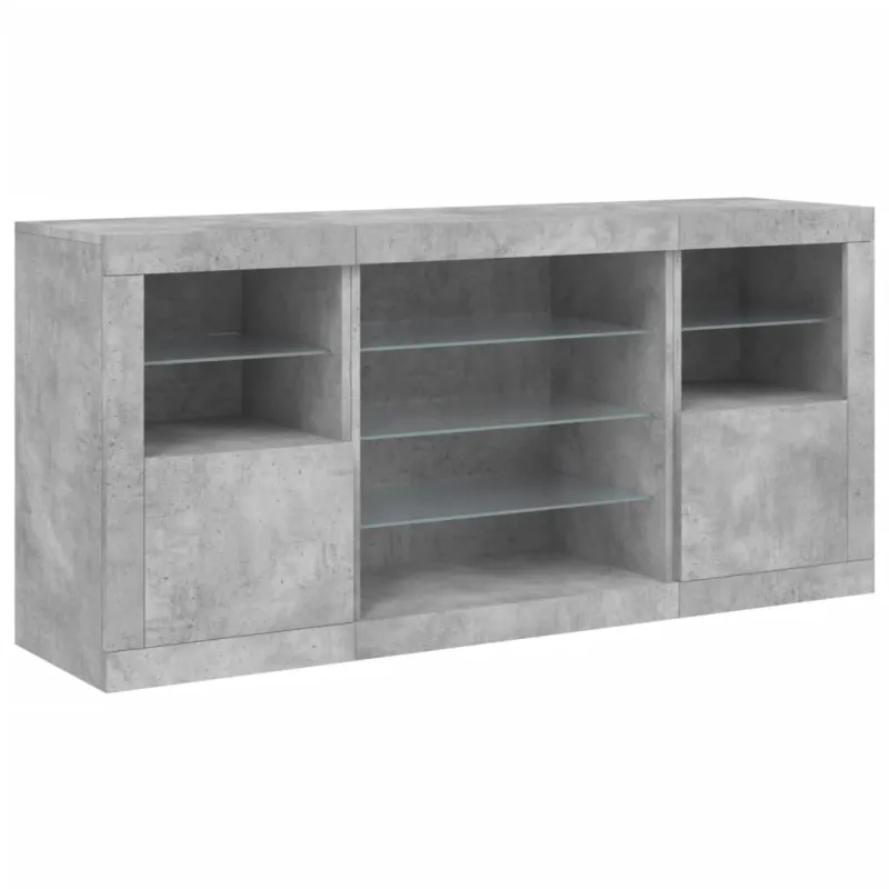 Šoninė spintelė su LED lemputėmis, betono pilka, 142,5x37x67cm
