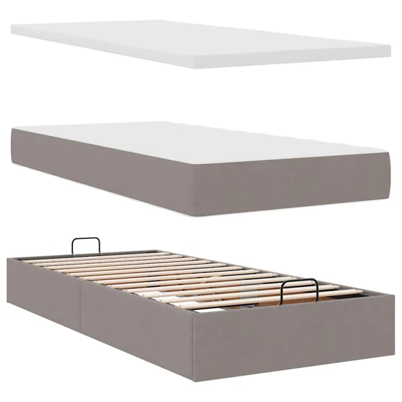 Osmanų lovos rėmas su čiužiniu, taupe, 80x200cm, audinys