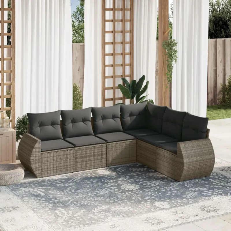 Sofakokonaisuus tyynyillä, 6 osaa, harmaa, polyrataska