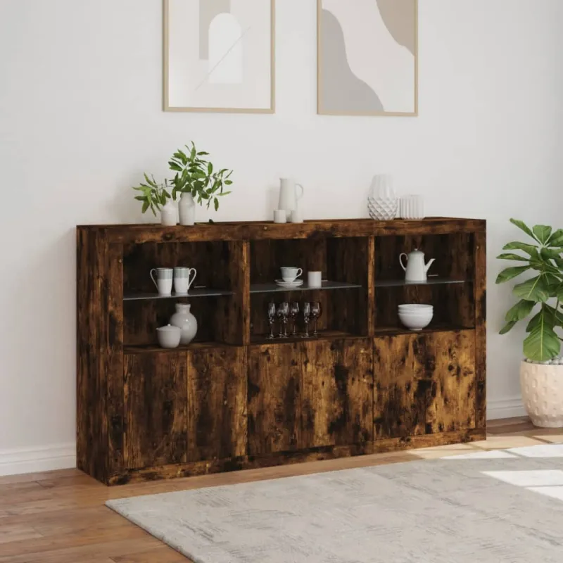Šoninė spintelė su LED lemputėmis, dūminė, 181,5x37x100cm