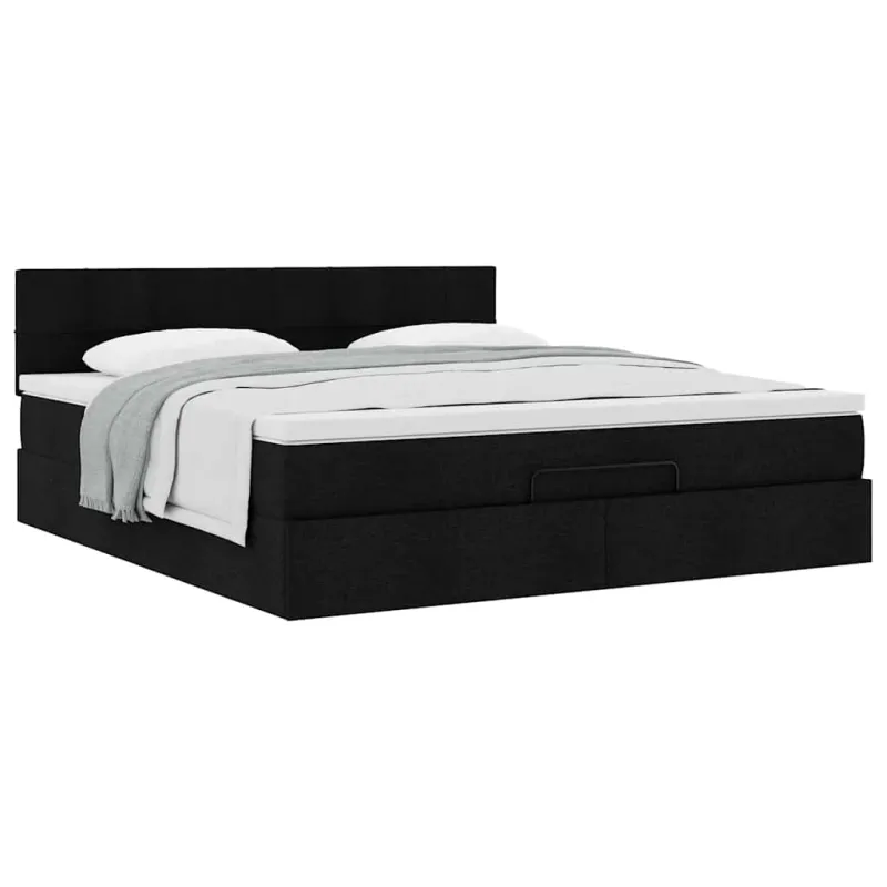 Osmanų lovos rėmas su čiužiniu, juodas, 180x200 cm, audinys