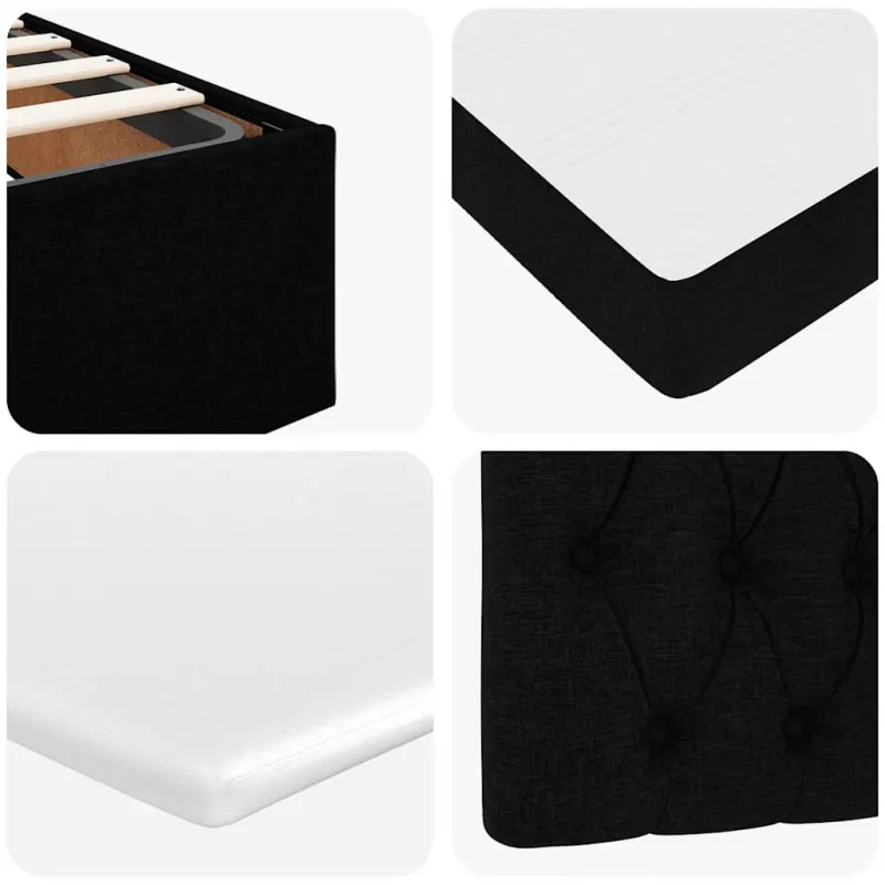 Osmanų lovos rėmas su čiužiniu, juodas, 180x200 cm, audinys