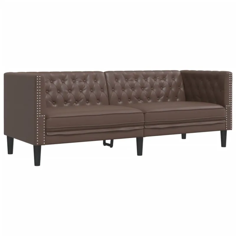 Chesterfield sofų komplektas, 3 dalių, rudas, dirbtinė oda