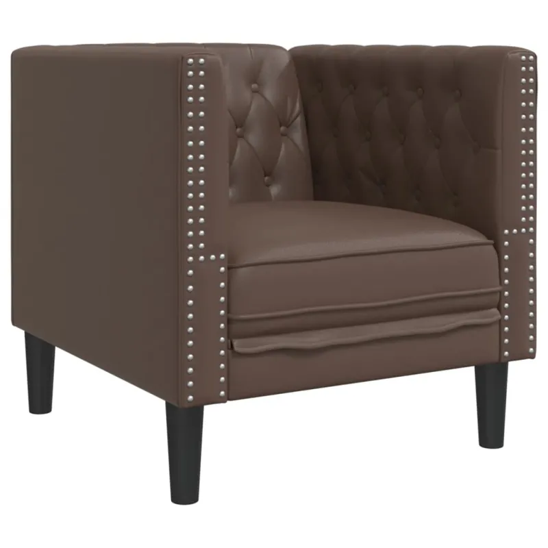 Chesterfield sofų komplektas, 3 dalių, rudas, dirbtinė oda