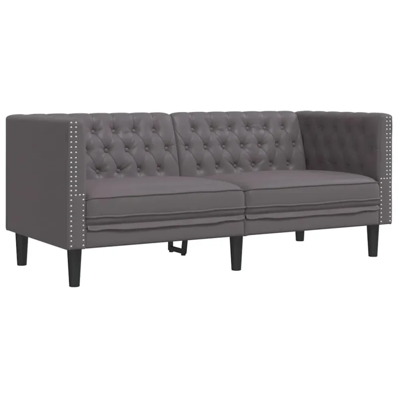 Chesterfield sofų komplektas, 3 dalių, pilkas, dirbtinė oda