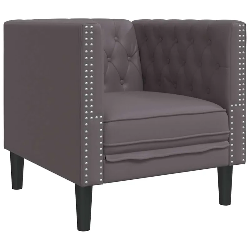 Chesterfield sofų komplektas, 3 dalių, pilkas, dirbtinė oda