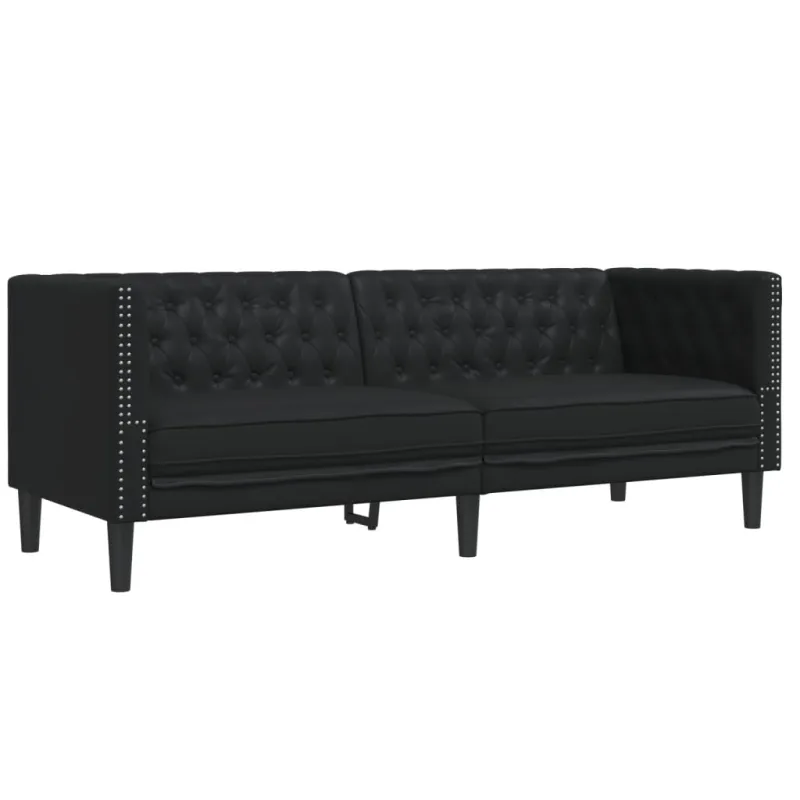 Chesterfield sofų komplektas, 2 dalių, juodas, dirbtinė oda