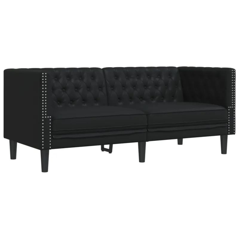 Chesterfield sofų komplektas, 2 dalių, juodas, dirbtinė oda