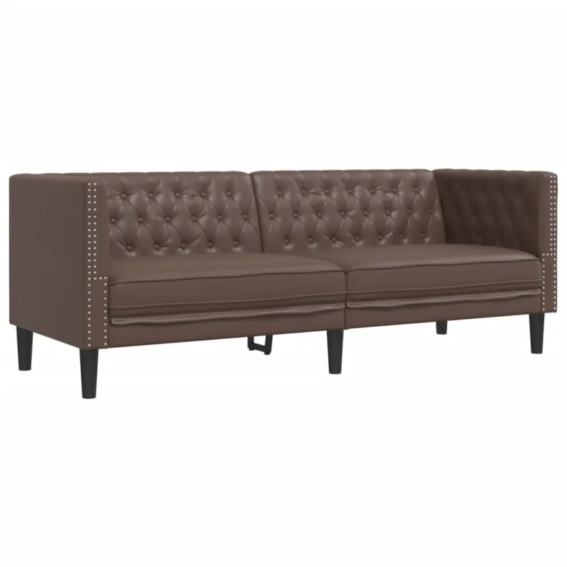 Chesterfield sofų komplektas, 2 dalių, rudas, dirbtinė oda