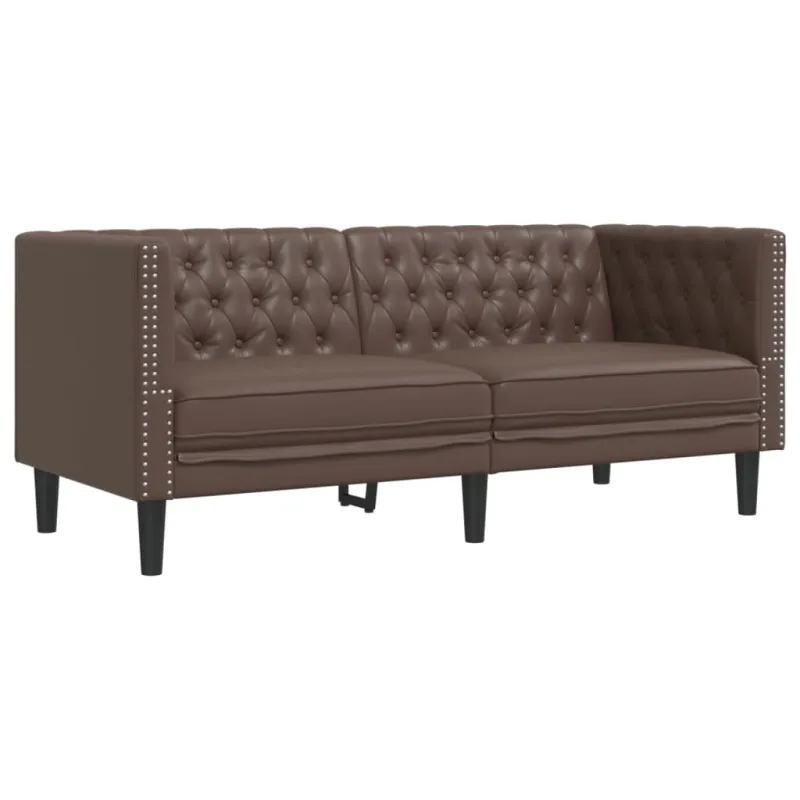 Chesterfield sofų komplektas, 2 dalių, rudas, dirbtinė oda