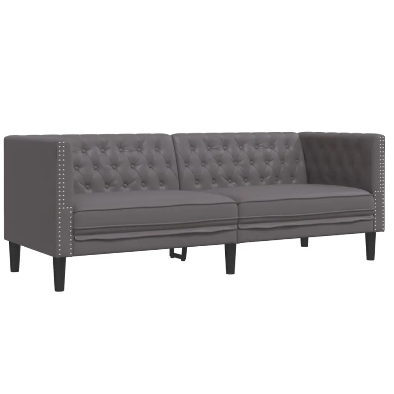 Chesterfield sofų komplektas, 2 dalių, pilkas, dirbtinė oda