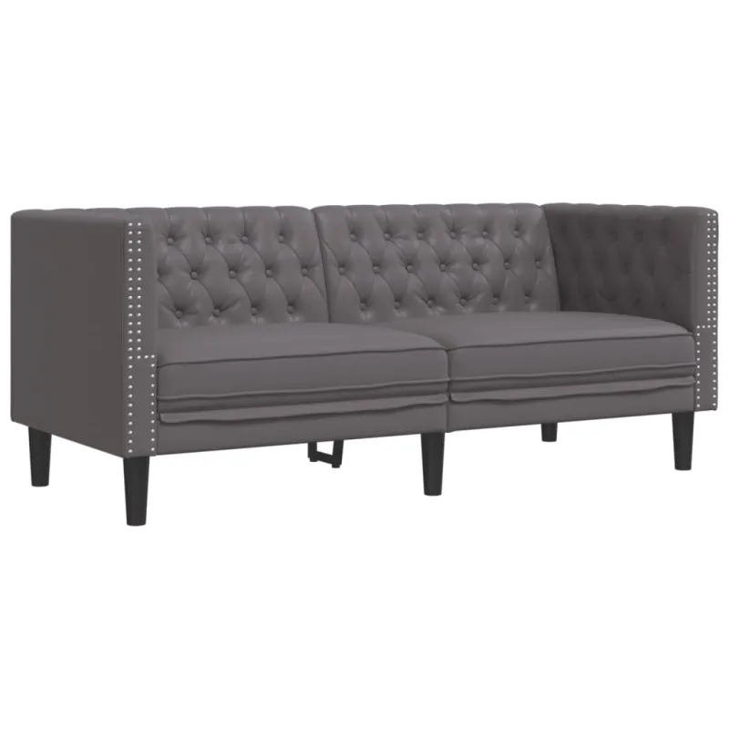 Chesterfield sofų komplektas, 2 dalių, pilkas, dirbtinė oda