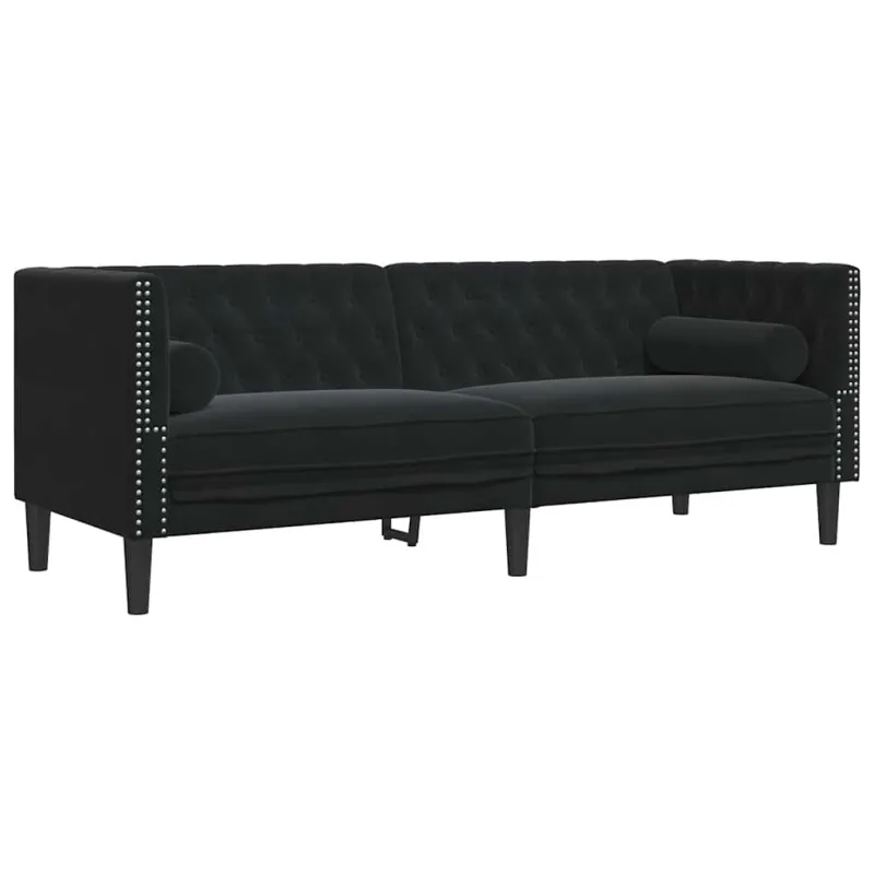 Chesterfield sofų komplektas su pagalvėlėmis, 3 dalių, juoda