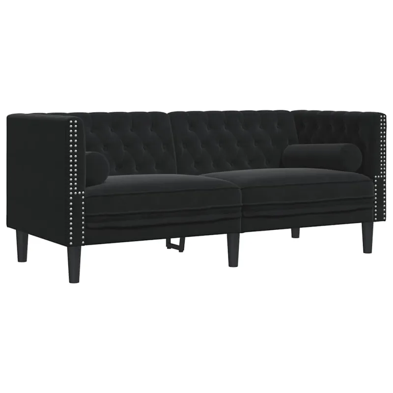 Chesterfield sofų komplektas su pagalvėlėmis, 3 dalių, juoda