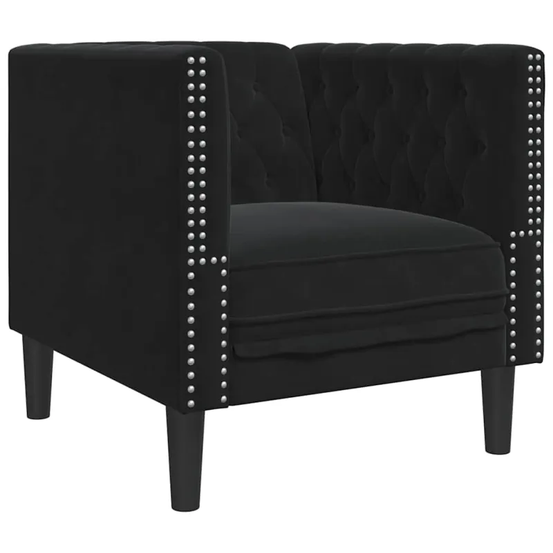 Chesterfield sofų komplektas su pagalvėlėmis, 3 dalių, juoda