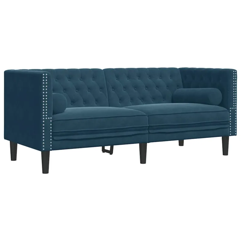 Chesterfield sofų komplektas su pagalvėlėmis, 3 dalių, mėlynas
