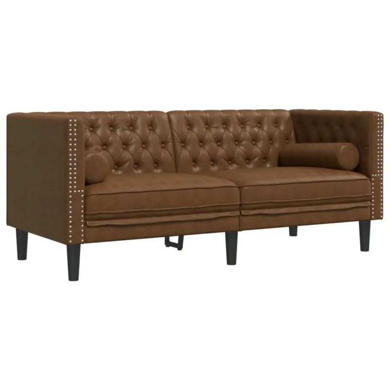 Chesterfield sofų komplektas su pagalvėlėmis, 3 dalių, rudas