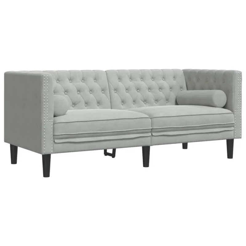 Chesterfield sofų komplektas su pagalvėlėmis, 2 dalių, pilka