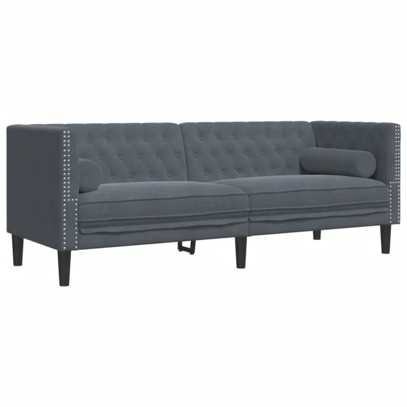 Chesterfield sofų komplektas su pagalvėlėmis, 2 dalių, pilka