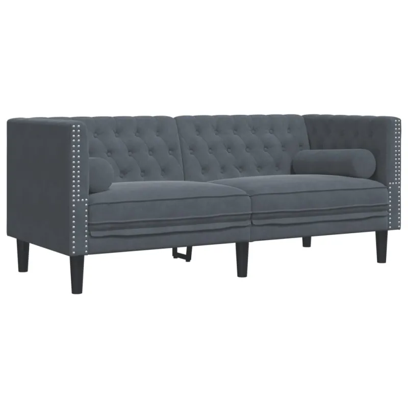 Chesterfield sofų komplektas su pagalvėlėmis, 2 dalių, pilka