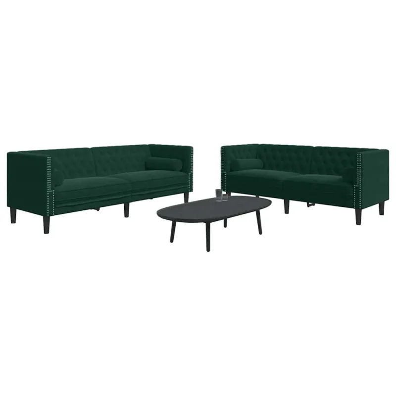 Chesterfield sofų komplektas su pagalvėlėmis, 2 dalių, žalia