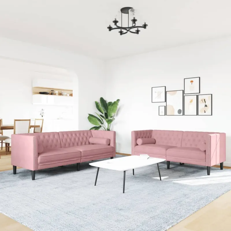 Chesterfield sofų komplektas su pagalvėlėmis, 2 dalių, rožinis