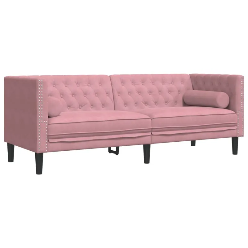 Chesterfield sofų komplektas su pagalvėlėmis, 2 dalių, rožinis