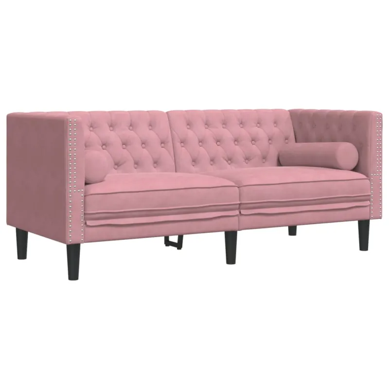 Chesterfield sofų komplektas su pagalvėlėmis, 2 dalių, rožinis