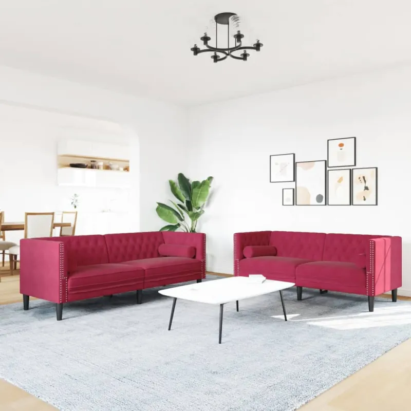 Chesterfield sofų komplektas su pagalvėlėmis, 2 dalių, raudona