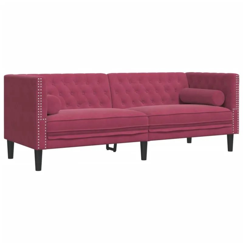 Chesterfield sofų komplektas su pagalvėlėmis, 2 dalių, raudona