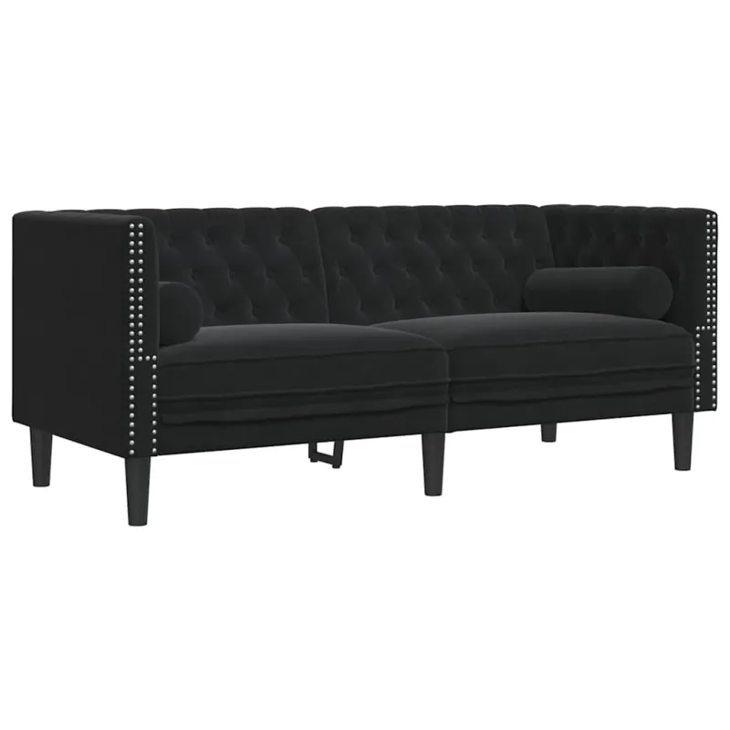 Chesterfield sofų komplektas su pagalvėlėmis, 2 dalių, juoda