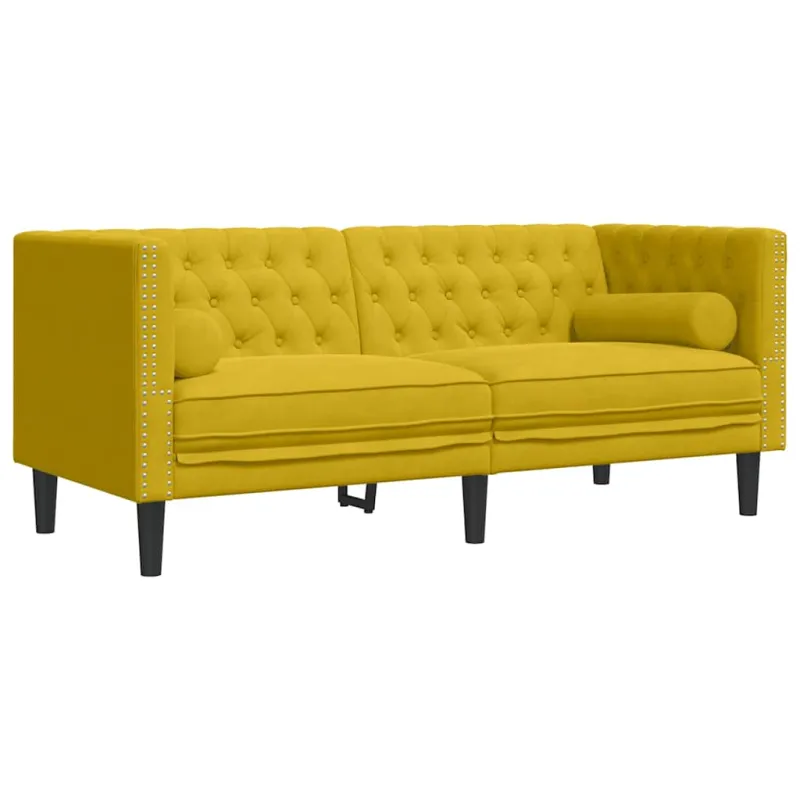 Chesterfield sofų komplektas su pagalvėlėmis, 2 dalių, geltonas