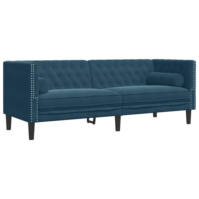 Chesterfield sofų komplektas su pagalvėlėmis, 2 dalių, mėlynas