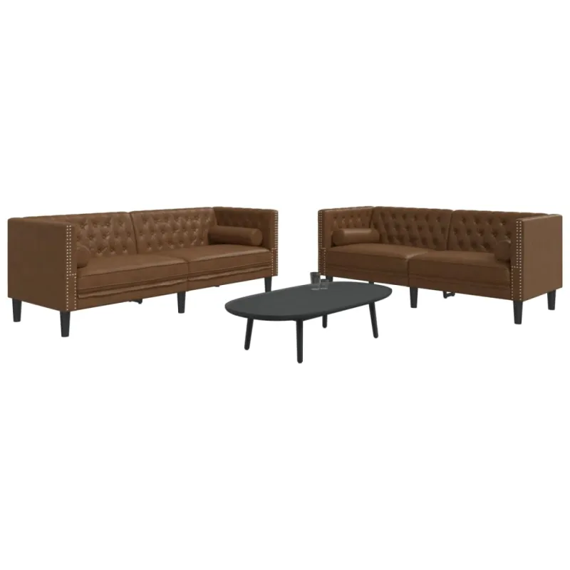 Chesterfield sofų komplektas su pagalvėlėmis, 2 dalių, rudas