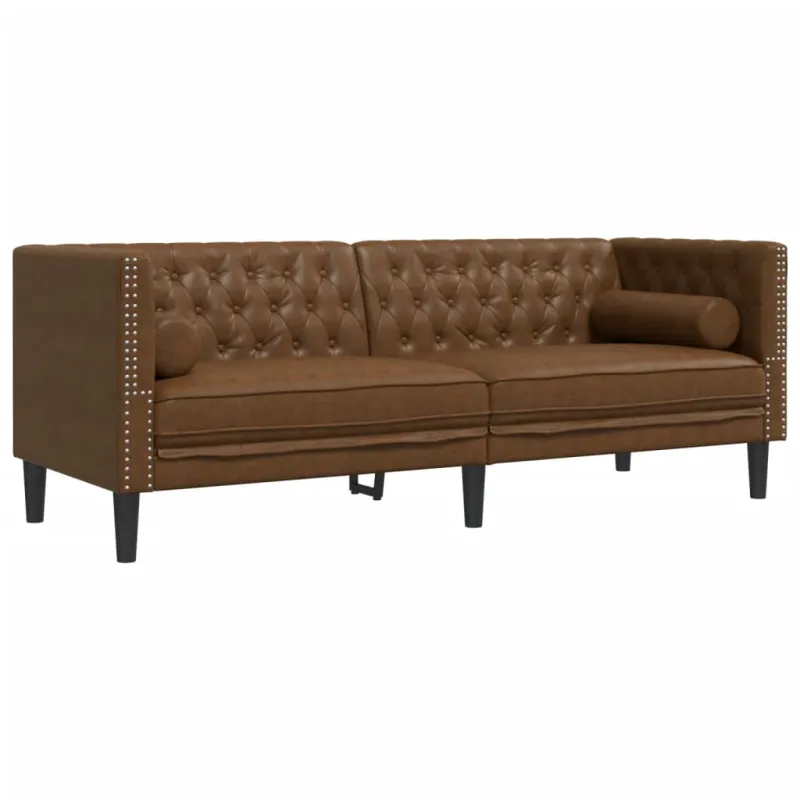 Chesterfield sofų komplektas su pagalvėlėmis, 2 dalių, rudas